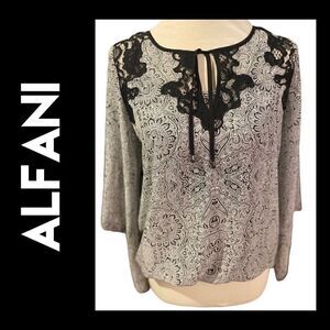 Alfani Women's Gray Lace with Black Paisley Flared Sleeves Semi Sheer Camisole S